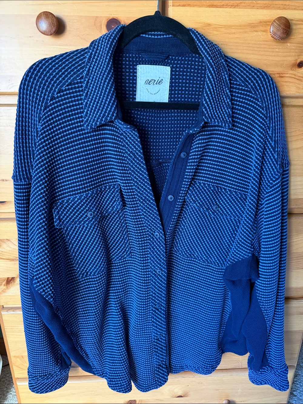 aerie Navy and Light-Blue Textured Button-Down Shirt